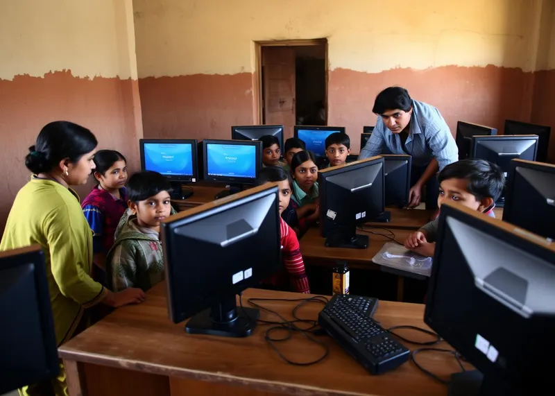 Donated desktop computers installed at a school in Jaunpur