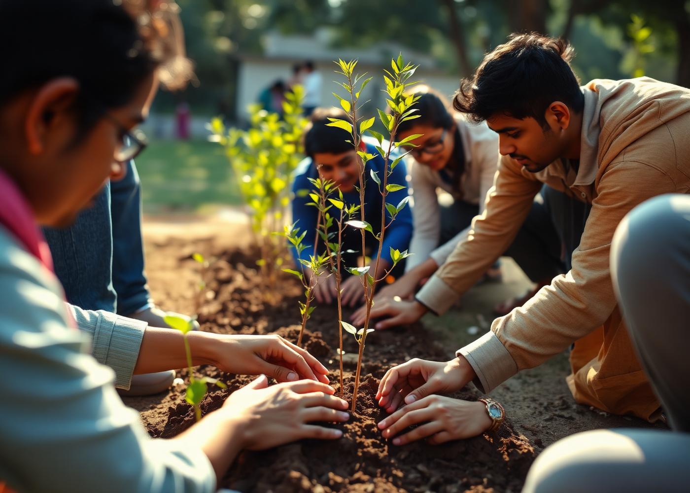 Volunteers planting saplings at Panjab University in Chandigarh